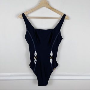 Sunflair‎ Blue Gold Square Neck Shaping One Piece Bathing Suit Size 10